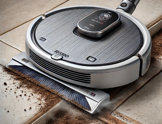 Robot vacuum performing a crevice pickup test, cleaning along the edges and in narrow gaps, effectively removing dust and debris from tight spaces. Shark Cordless Vacuum brand is visible on the device.