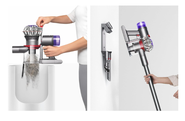 Dyson V8 Plus Cordless Vacuum in Silver/Nickel finish with versatile cleaning tools.