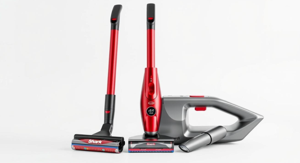 Key features and specifications of the Shark PowerDetect Cordless Stick Vacuum highlighted in a graphic.